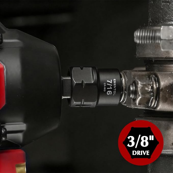 EMENTOL 3/8" Drive Stubby Impact Socket Set, SAE, 1/4"-3/4", Low Profile Impact Nano Sockets, 10-Piece, CR-MO