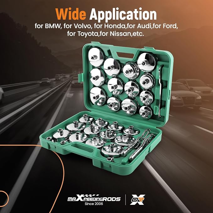 maXpeedingrods 31 PCS Auto Oil Filter Socket Wrench Set, 1/2" Drive | Oil Filter Cap Wrench Removal Tool Kit for Volvo, BMW, Ford, Toyota, Honda, 27mm 32mm 36mm 64mm-101mm Socket
