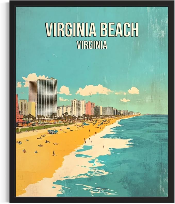 Virginia Beach Virginia Unframed Wall Art Print Poster, US Vintage Retro Beach Scenery Posters Prints for Restroom Home Picture Painting Artwork Gallery 219 (Virginia Beach Virginia, 20"L x 16"W, Unframed)