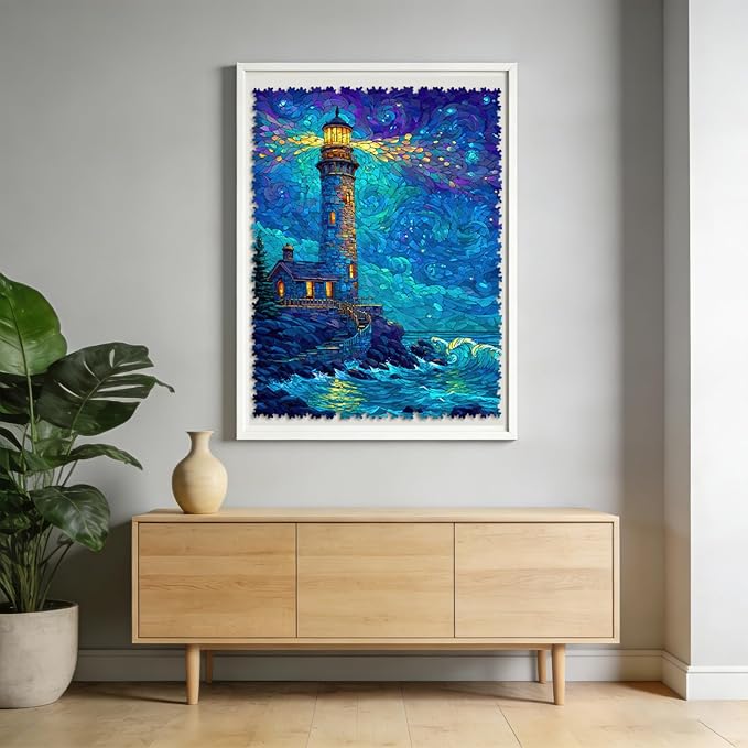 Leodozzio Wooden Puzzles for Adults 1000 Pieces, Lighthouse Wood Jigsaw Puzzle, 5mm Thick Unique Shaped Ocean Puzzle, Gift for Adults & Family Game, Home Wall Decor, 17.5x23.2 Inches