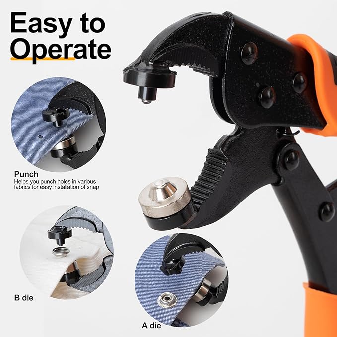 AnnYun Snap Button Kit, Heavy Duty Snap Fasteners Tools, Screw Snaps on Tools Included 1pc Snap Plier and 280 Pcs 15mm Stainless Snaps, Buttons Snap Fastener Tool for Boat Cover, Tarp, Canvas, Leather