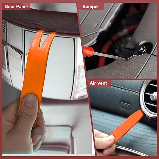 245Pcs Car Retainer Clips & Tools All-in-One Kit - 240 Black Push Pins (12 Sizes) with 5 Orange Pry Bars Stored Inside Box. Portable Bumper Fender Fastener Set for GM Ford (245Pcs)