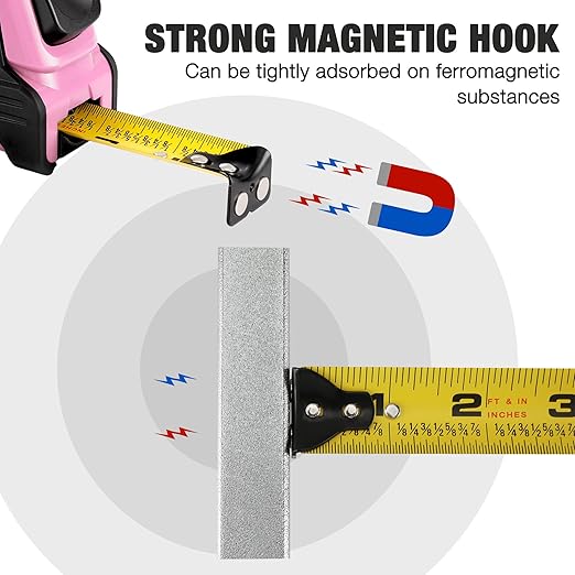 WORKPRO Pink Auto-Lock Tape Measure, 25FT 1/8 Fractions Easy Read Measuring Tape, Double Retract Measurement Tape Accuracy 1/32 for Engineer,with Magnetic Hook, Rubber Protective Casing - Pink Ribbon