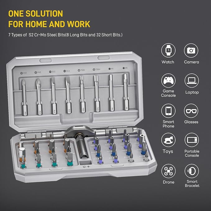 42 in1 Magnetic Screwdriver Set Precision Multi Bit Ratchet T Handle Repair Kit for Electronics, Phone, Laptop, Watch, Eyeglasses – Portable Tool Set for Home & DIY