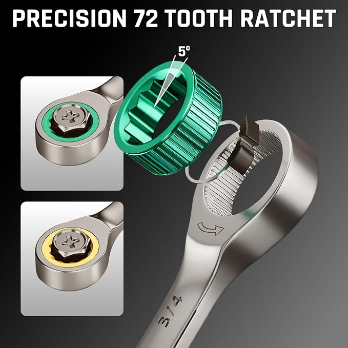 GRENPRO 22 Pack Ratcheting Wrench Set, Combination Wrench Set Metric And Standard & SAE With Color Ring, 1/4" to 3/4" & 6-18mm, 22 Pack Open End Ratchet Wrenches With Roll Up Pouch