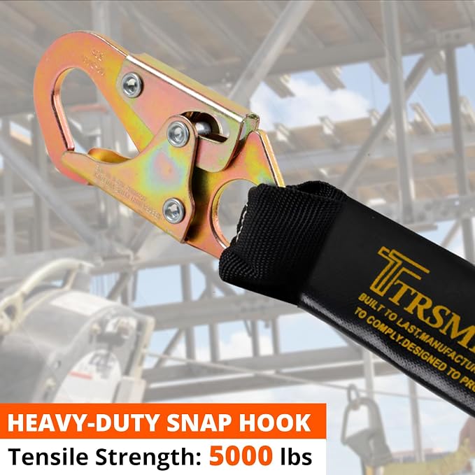 TRSMIMA Safety Harness Fall Protection - Safety Harnesses Construction Kit | Fall Arrest Full Body Safety Harness with Shock Absorbing Lanyard Tongue Buckle Orange