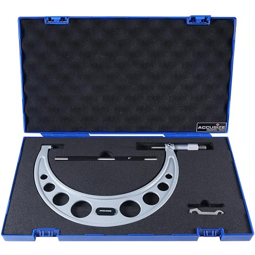 Accusize Industrial Tools Outside Micrometer, 8-9", EG00-0009 | 8-9", Ultra-Precision, Carbide Tipped, M-Type, Resolution 0.0001", Ratchet Friction Thimble, Solid Storage Case