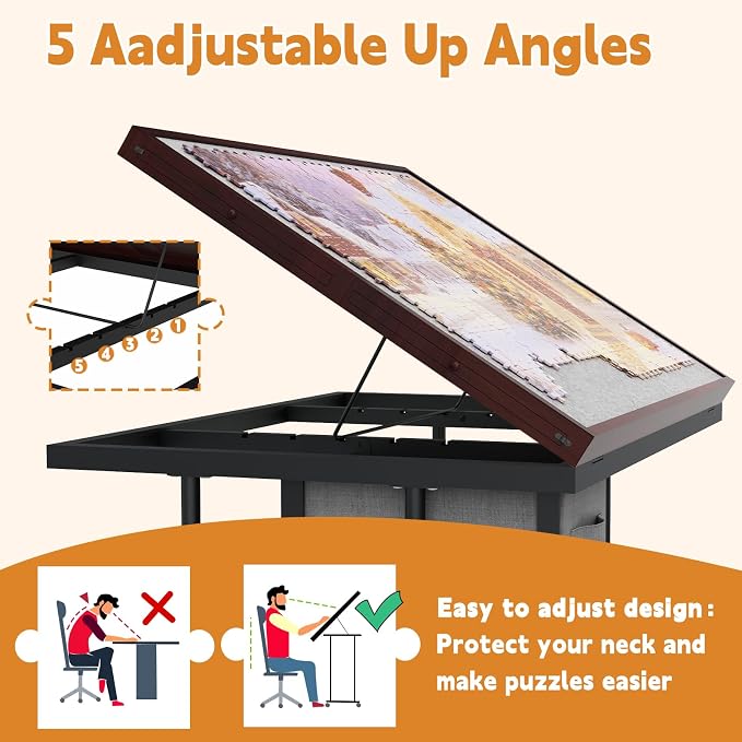 Doerpuz Jigsaw Puzzle Table with Drawers × 6,1500pcs Adjustable Height and Five up Angles Puzzle Tables for Adults with Drawers,Cover,Wheels for Indoor Game in Winter