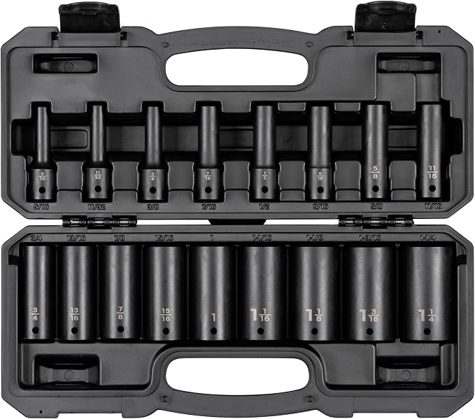 TEKTON 1/2 Inch Drive Impact Socket Set, 17-Piece | SID92337 | (5/16 - 1-1/4 in.), Deep, 12-Point, Case