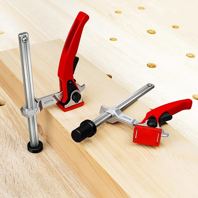 Bench Dog Clamp for Woodworking 3/4" Dog Hole, 2 Pack Quick-Ratchet Bench Clamps with 19mm Non-Slip Bench Dogs, Heavy-Duty Chrome Vanadium, Compatible with MFT Tables and Workbenches