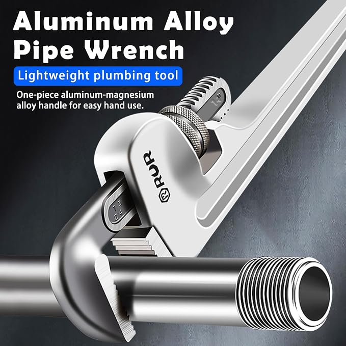 24 Inch Aluminum Pipe Wrench | Plumbers Wrench, Heavy Duty Plumbing Tools | Forged from High Carbon Steel | Suitable for Water Pipes, Plumbing, Fire Protection Pipe Tools
