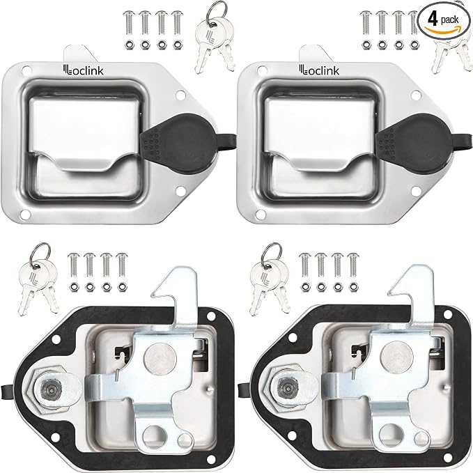 Truck Box Latch Replacement kit, Paddle Latch Tool Box Locks with Keys,Truck Box, Trailer Door, RV, Camper, Storage Box, 4.4" L x 3.3" W
