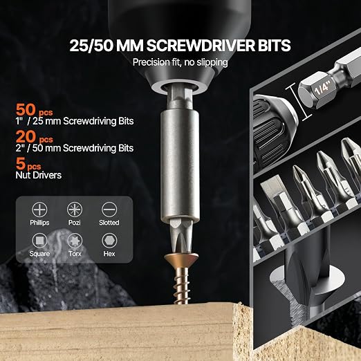 VEVOR Drill Bit Set, 101 Pieces Drill and Driver Bit Set, Screwdriver Bit Set Suitable for Wood Metal Cement Drilling and Screw Driving, Drill Bit Sets Combo Kit Assorted in Organized Carrying Case