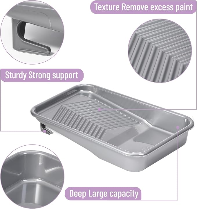 Bates- Paint Tray Set, 9 Inch, 62 pcs, 1x 9 Inch Paint Tray Liners, 60x Disposable Plastic Liners & 1x Roller Frame