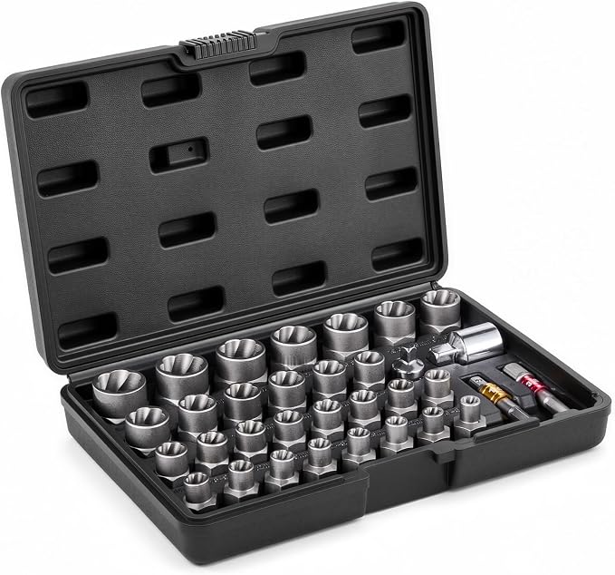 VEVOR Bolt Extractor Set, 32-Piece Bolt and Nut Remover Set, 6mm to 10mm, 13/32" to 3/4", CR-MO Steel Extraction Socket Set with Storage Case, for Removing Damaged Rusted Bolts, Nuts and Screws