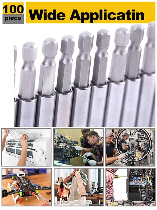Rocaris 100 Pack Magnetic Extension Socket Drill Bit Holder 1/4" Hex Power Tools, 60mm/2.36 Inch, Bulk Purchase