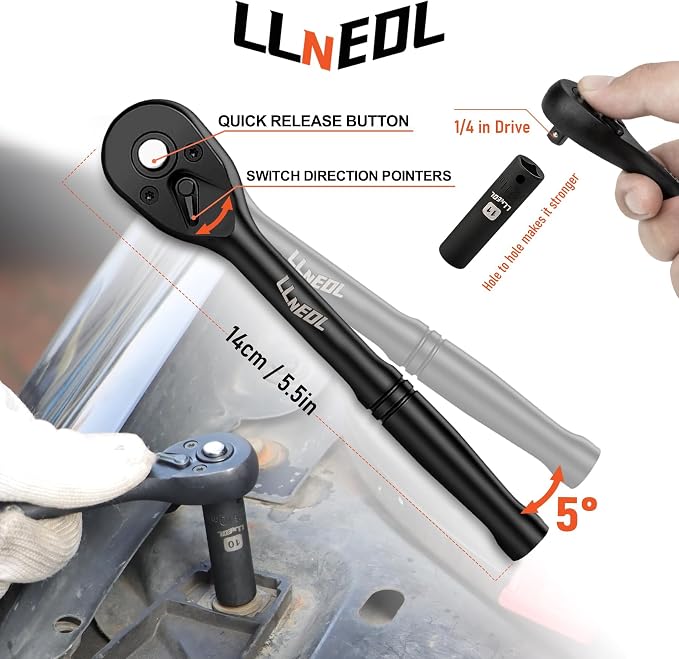 LLNEDL 1/4 Inch Drive Impact Socket Set, 83Pcs Socket Wrench Set Metric & SAE from 4-15mm, 5/32-9/16", 6 Point CR-V Deep & Shallow Sockets Kit with 72T Ratchet Handle, E Torx, for Automotive & Home