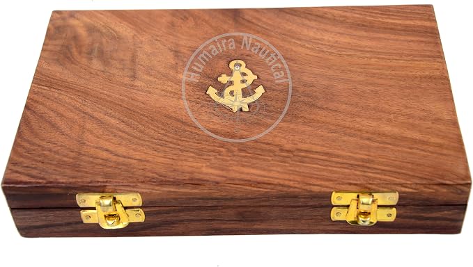 Humaira Nautical Proportional Divider Set of 5, Full Brass dividers with Executive Wooden Box, Single Handed 8" Brass Navigational Dividers Compass Set for Maritime, Naval, Geometry and Drafting