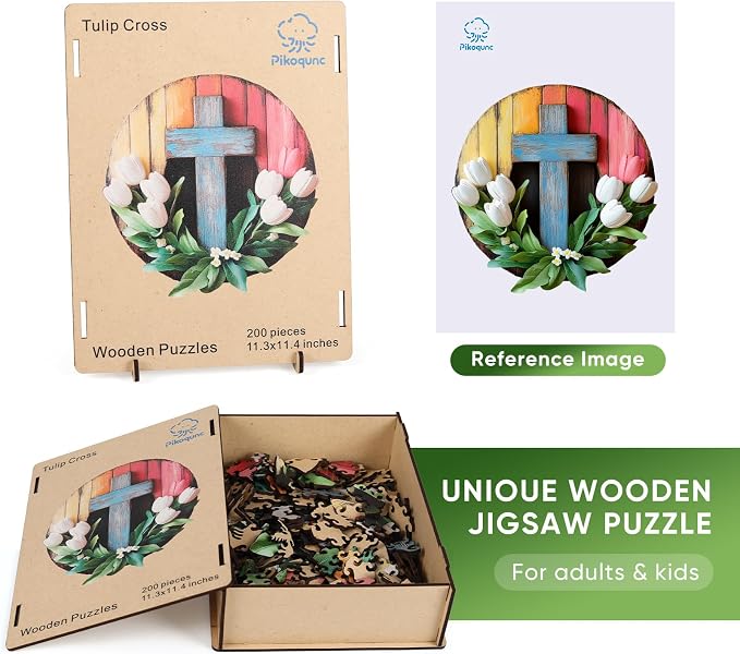 Pikoqunc Wooden Puzzles for Adults,501 Pieces 16.8x16.9 Inches,Tulip Cross Laser-Cut Jigsaw with Premium Smooth Wood Texture, Relaxing Art Puzzle Gift for Friends and Family in Exquisite Box