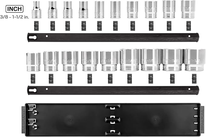 TEKTON 1/2 Inch Drive 6-Point Socket Set, 19-Piece | SHD92122 | (3/8 - 1-1/2 in.), Shallow, Socket Rail