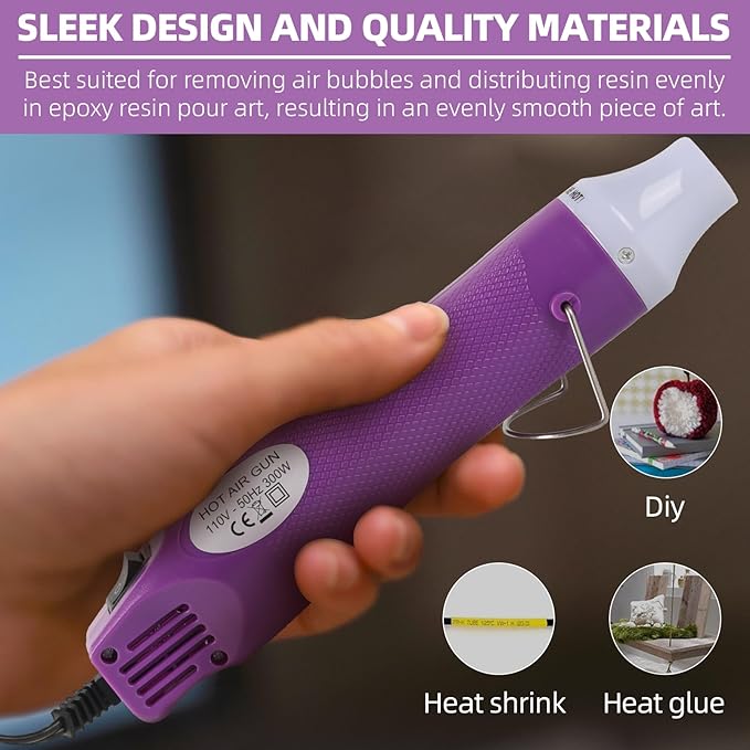 Bubble Removing Tool for Epoxy Resin and Acrylic Art, DIY Glitter Tumblers, Specially-Designed Heat Gun for Making Acrylic Resin Travel Mugs Tumblers to Remove Air Bubbles (Purple, 8.8x1.8")