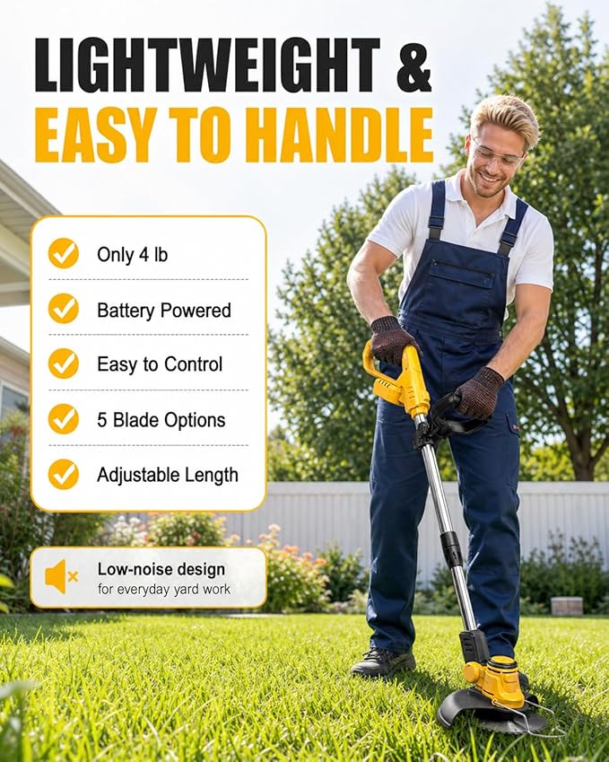 Cordless Weed Wacker for Dewalt 20V Battery(Battery Not Included), with 5 Types Blades, Brushless Motor, Lightweight Grass Trimmer/Brush Cutter for Lawn Yard Garden