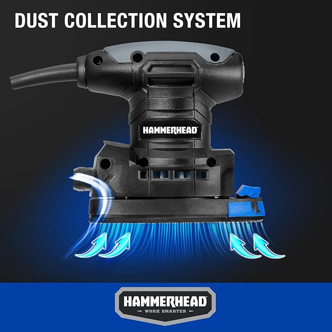 Hammerhead 1.4-Amp Multi-Function Detail Sander with 12pcs Sandpaper, Dust Collection System, and Detail Attachment - HADS014