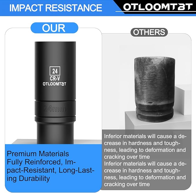 OTLOOMTBT 14-Piece 1/2-Inch Super-Rugged and Durable Impact Socket Set, Well-Made Industrial Grade Thicker Metric Deep Sockets & Socket Sets with Drill Socket Adapter 1/2 Drive, exceed than ANSI