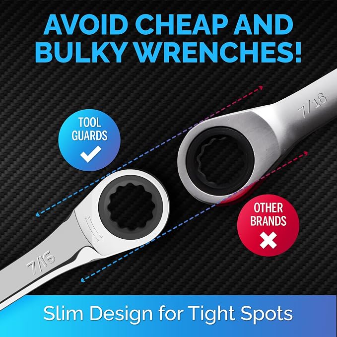 Ratcheting Wrench - Slim Profile - Ratchet Wrench, 7/16" Wrench