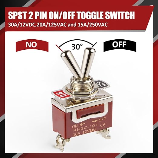 3-Pack Toggle Switch, Covxyorg 12V 30A HeavyDuty ON/Off 2Pin SPST Waterproof Toggle Switch with Waterproof Cap and Terminals for Automotive Boat Truck