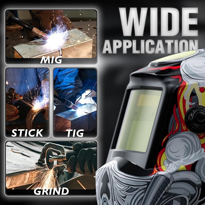 YESWELDER Auto Darkening Welding Helmet, Blue Light Blocking, 1/1/1/1 True Color Solar Powered Welding Hood with 2 Arc Sensors, Wide Shade 3.5/9-13 Welder Mask for TIG MIG ARC and Grind