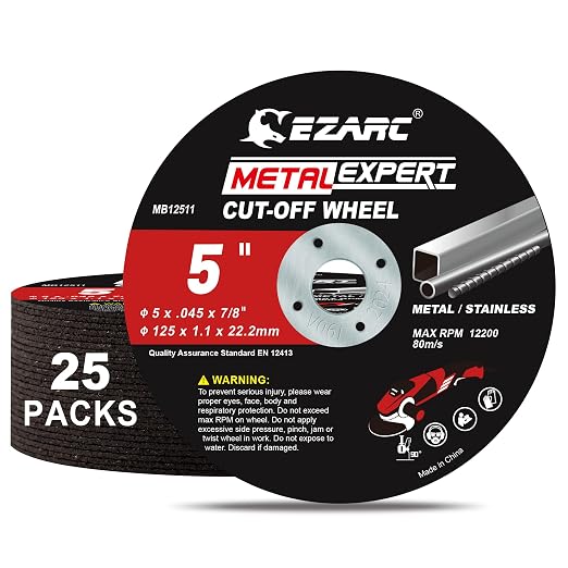 EZARC Cut Off Wheels 25 Pack, 5'' x .045'' x 7/8'' Thin Grinder Cutting Wheel, Metal & Stainless Steel Cutting Disc for Angle Grinders