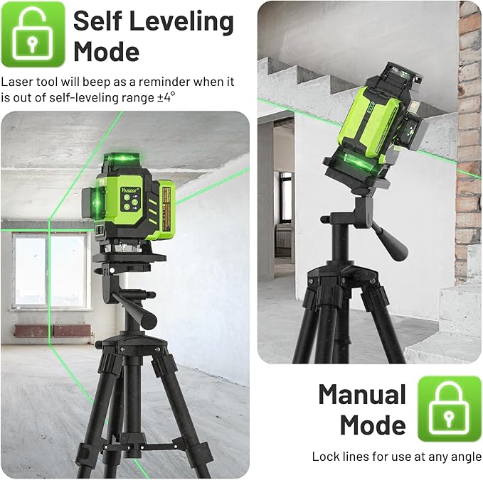 Huepar Laser Level 360 Self Leveling, Rechargeable Green Laser 4x360° Cross Line Lazer Leveler 4D Level Laser Tool for Construction with Two Li-ion Batteries, Magnetic Bracket &Hard Carry Case -LS04CG