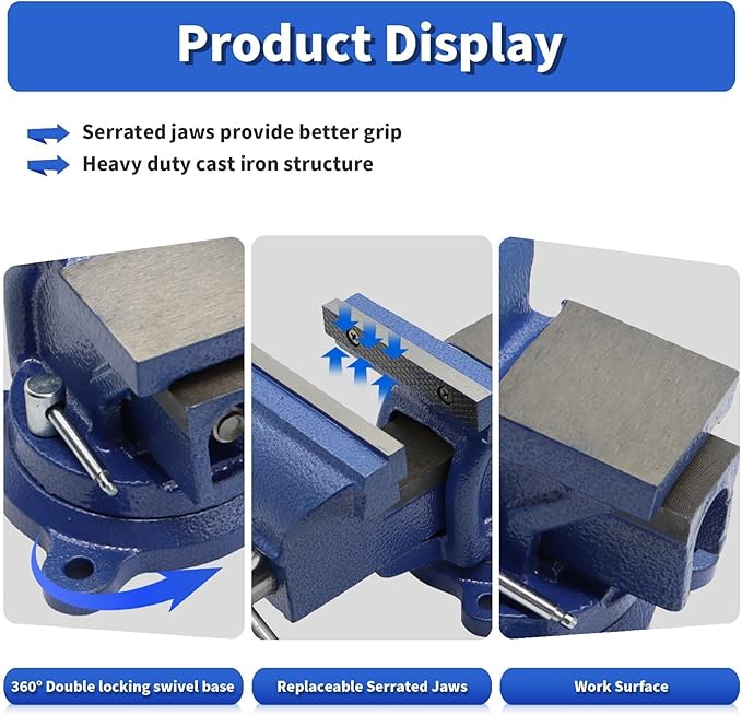 Nakkaa 5" Bench Vise Ductile Cast Iron Bench Vise with 360° Flexible Swivel Locking Base Heavy Duty Home Work 5 Inch Bench Vice 16.4IB/7.4KG