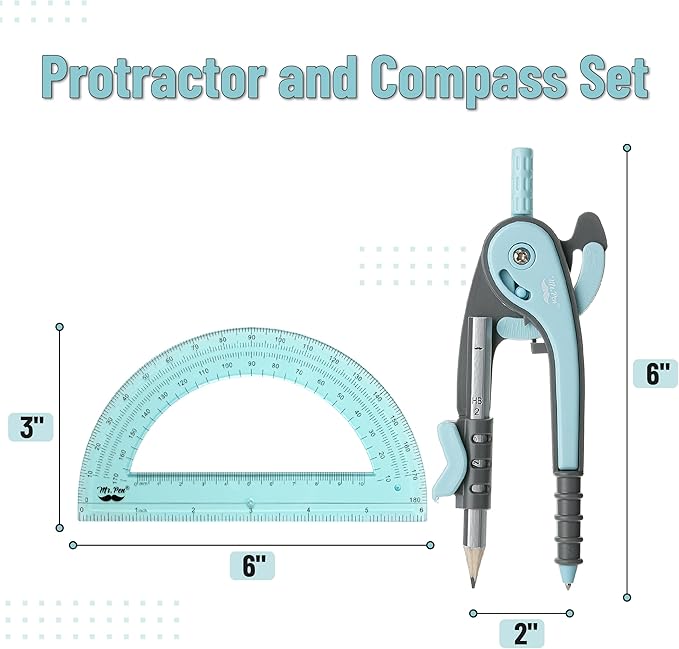 Mr. Pen- Geometry Compass and Protractor Set, 6 Inch Compass, 6 Inch Protractor, Drawing Tool for School, Clear Plastic, Easy Grip, Precision Design for Math, Art, Drafting, Architecture
