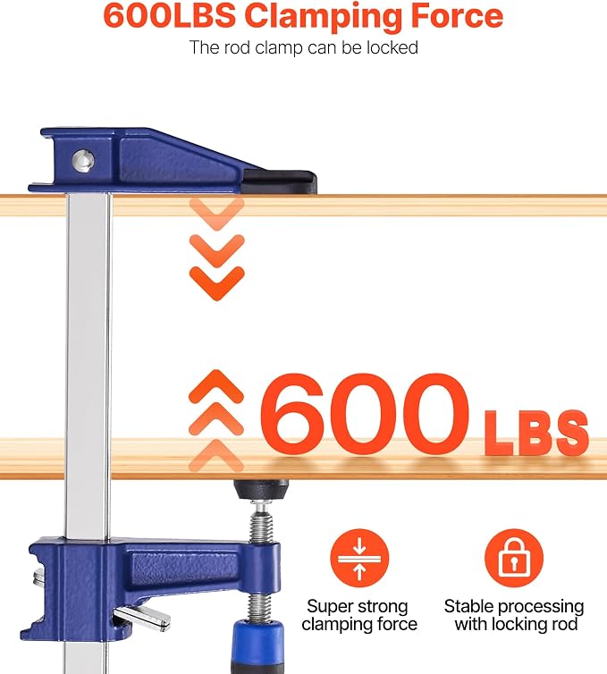 VEVOR Bar Clamps for Woodworking, 2-Pack 36 inch Opening, Lockable F-Clamp with 600 lbs Load Limit, 2-1/2 inch Depth, Cast Iron and Carbon Steel, Easy to Use, Wood Clamps for Woodworking Metal Working