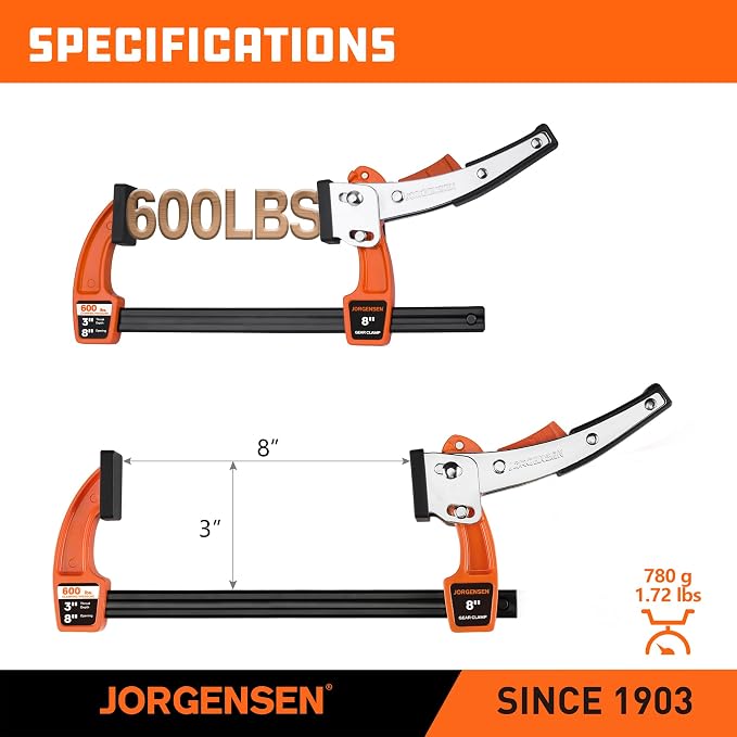 Jorgensen 8-Inch Bar Clamp Set, Ratcheting Bar Clamps, 2 Pack