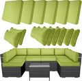 14 Piece Outdoor Patio Cushion Covers Replacement, Waterproof Outdoor Furniture Cushion Covers, Fit 7 Pcs 6 Seater Wicker Rattan Conversation Sofa Set,Grass Green(Only Cover) 25.6x25.6