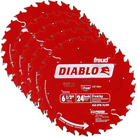 Freud D0624A Diablo 6-1/2-inch 24T ATB Perma-Shield Framing Saw Blades, 10-Pack
