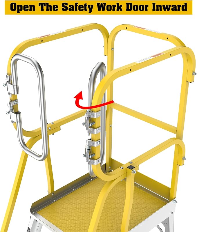 4 Step Rolling Platform Ladder Industrial Rolling Ladder with Wheels Non-Slip Aluminum Scaffolding Platform Stairs for Warehouse, Garage, 20"×24" Platform, 375lbs Capacity