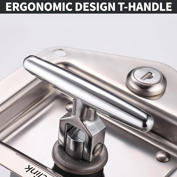 T-Handle Truck Tool Box Latch Replacement kit, 2PCS 304 Stainless Steel Folding Lock with Keys, Truck Box Trailer Door RV Camper Storage Box, 2 Pack