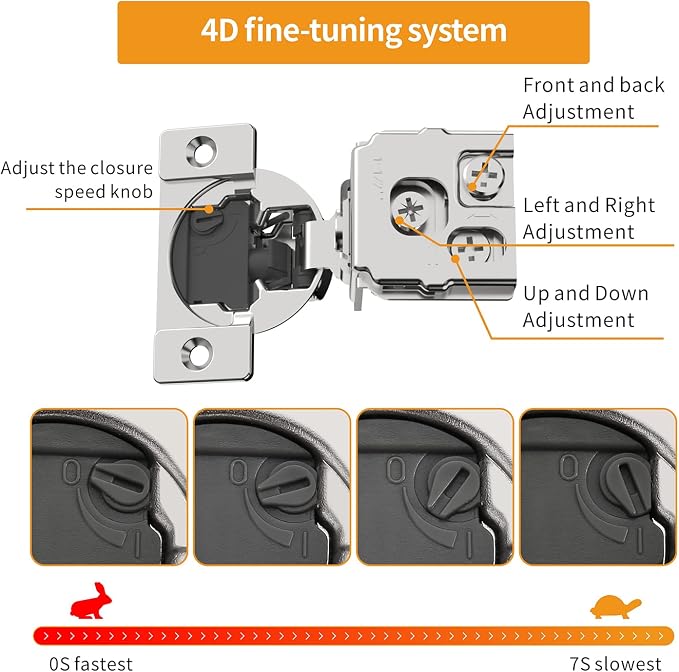 Chibery 30 Pack 1-1/2" Overlay 4D Soft Close Concealed Hinges for Face Frame Door, Adjustable Closing Speed, Smooth Slow Self Close Hinges, Satin Nickel, 105° Open Angle Stainless Steel Cabinet Hinges