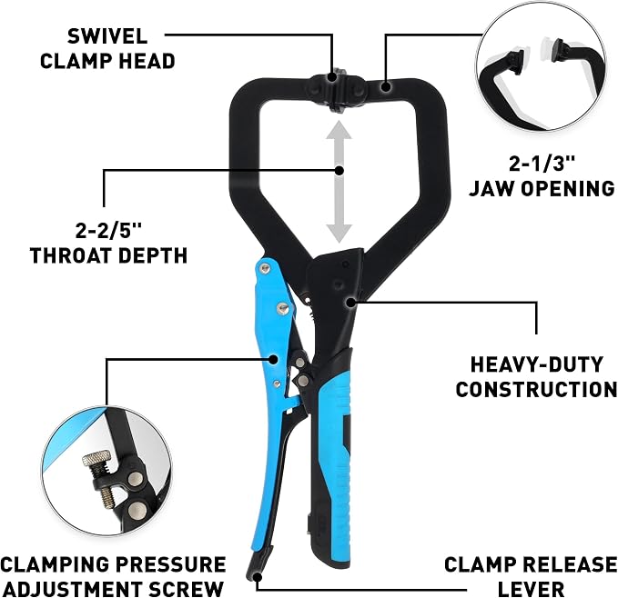 OX Tools 7 inch Locking Vise Grip Clamp With Swivel Pad - Heavy Duty Welding Clamp with Auto Adjust Design & Comfortable Grips Perfect C Clamp for Woodworking, Welding, and Metalworking - OX-P204302