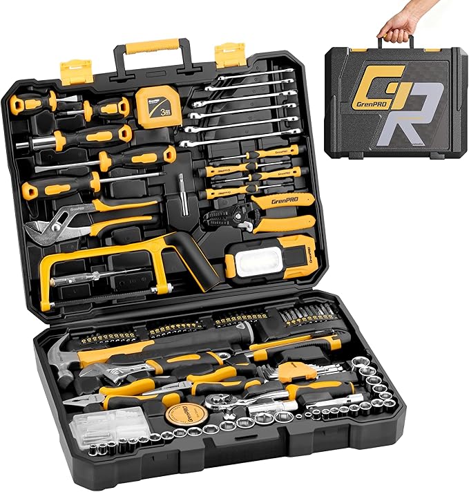 GRENPRO 218PCS Basic Auto Hand Tool Set Household Repair Tool Box Kit | Portable Tool Box, CR-V Steel, Complete Kit, Anti-Drop Slots, Household DIY, Auto Motorcycle, Home Garage For Men & Women