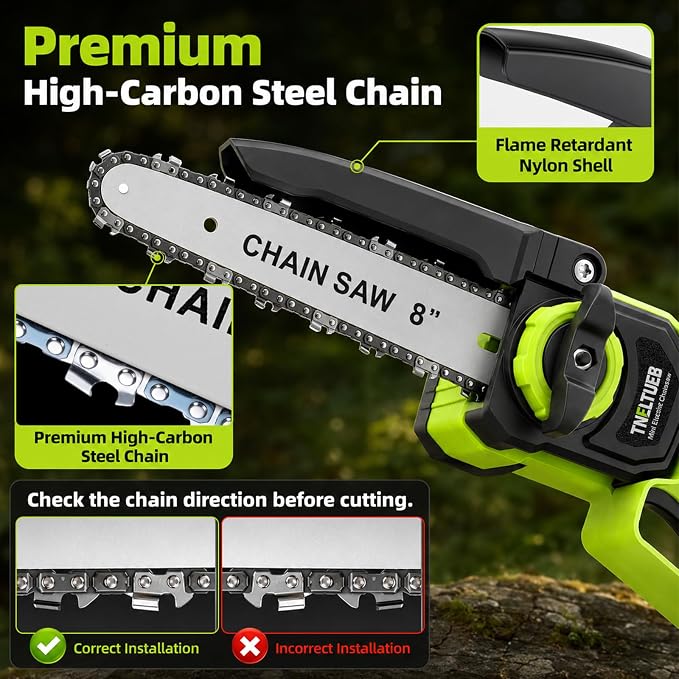 TNELTUEB Mini Chainsaw, 6" & 8" Cordless Electric Chainsaw, 4.0Ah Batteries | 2 Battery Powered Chainsaw, 1000W Brushless Handheld Chainsaw For Tree Trimming, Auto Oiler, Small Chain Saw Gift For Men Dad