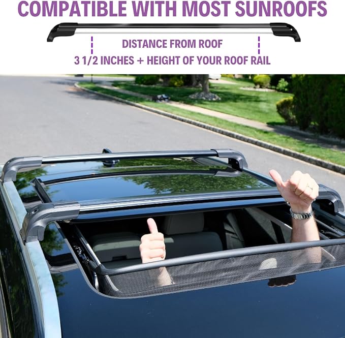 ERKUL Heavy Duty 220lb Roof Rack Cross Bars for 2023-2026 Kia Sportage SX- Hybrid EX | Solid Metal Mounts | Aluminum Crossbars with Anti Theft Lock for Rooftop - Compatible with Flush Rails - Silver