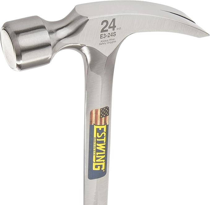 ESTWING Framing Hammer - 24 oz USA Made Long Handle Straight Rip Claw Hammer with Smooth Face & Shock Reduction Grip - E3-24S
