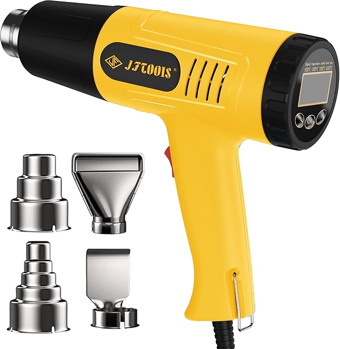Heat Gun, Hot Air Gun Set, Equipped with LCD Digital Display, Adjustable Temperature Function (572&1112℉), Memory Setting and 4 Nozzles, Suitable For Removing Paint, Shrinking Pvc (Jf-2000WD)