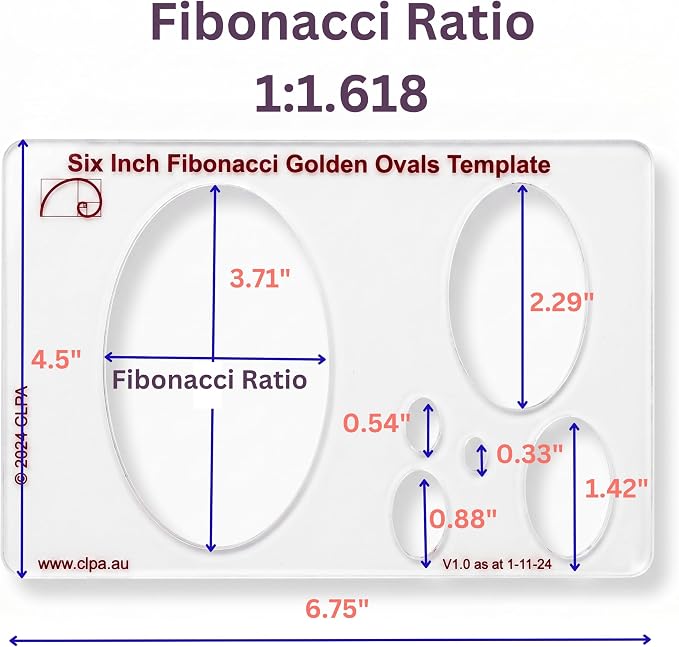 Oval Stencil Template for Drawing and Drafting: A Fibonacci-Inspired Circle Template for Drawing Tool for Artists Allows The Simple Application of The Golden or Divine Ratio for Artistic Design