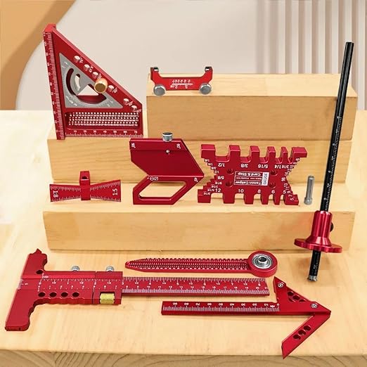 Woodworking Measuring Tools with Box, Aluminum Scribeing Ruler, Multi-Purpose Marking Ruler, Precision Layout Measuring Tool Carpentry Square Kits for Engineer Carpenter (10pcs with Box)